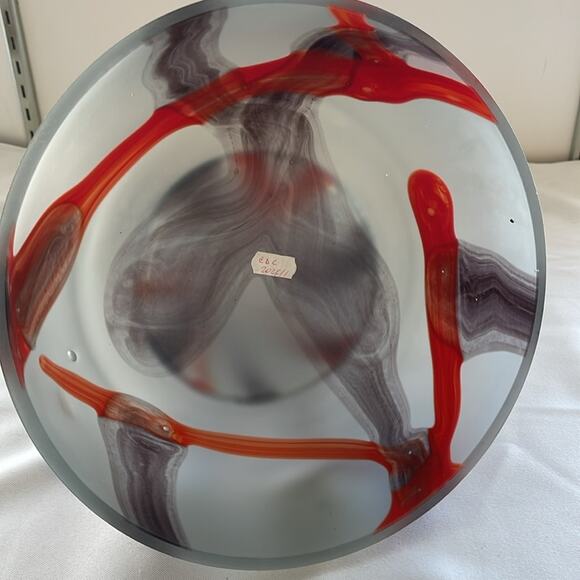 Handmade Blow Glass Fruit Bowl Vase Grey Red Multi - Picture 7 of 8